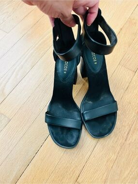 Divided Black Ankle-Strap Block Heel Sandals